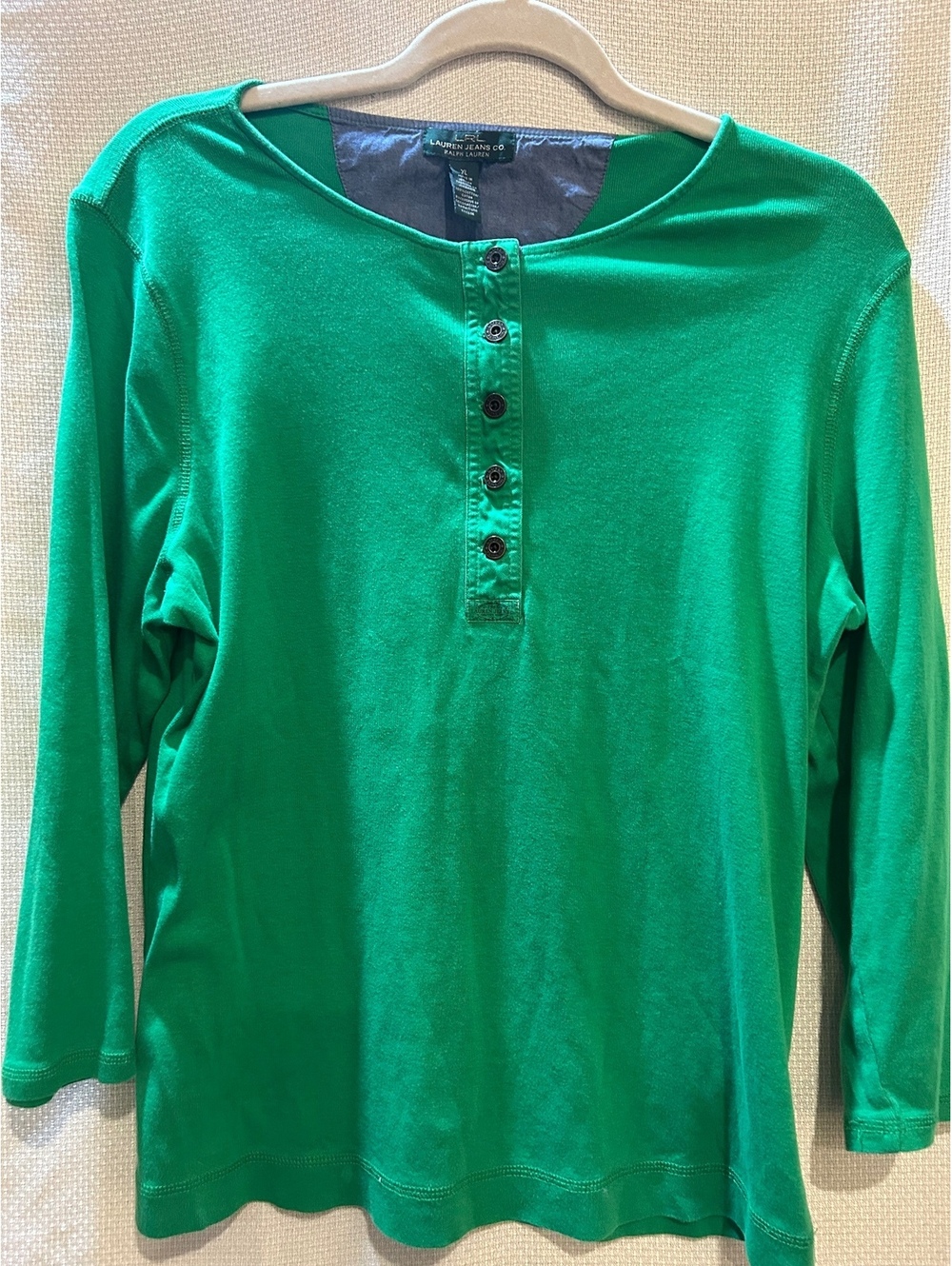Lauren Jeans Co. Ralph Lauren Green Cotton Long Sleeve Henley Shirt XL